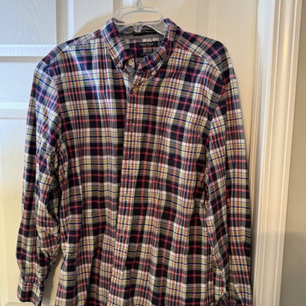 Mens Plad Nautica Longsleeve Button Up Shirt Size XL Classic Fit Style